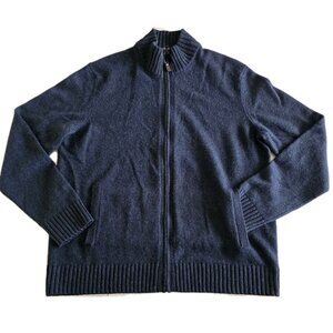 Black Brown 1826 Wool Blend Sweater XL Mens Navy Full Zip Mock Neck LS Pockets